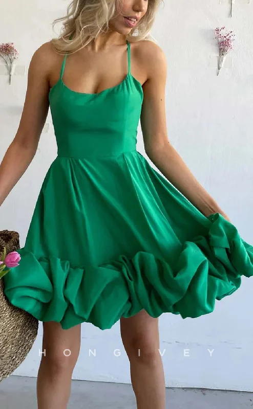 Ball Gown H1972 - Sexy Satin A-Line Scoop Spaghetti Straps Floral Embellished Short Party/Homecoming Dress Ball Gown H1972 - Sexy Satin A-Line Scoop Spaghetti Straps Floral Embellished Short Party/Homecoming Dress