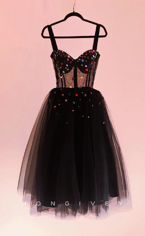 Beaded Dress H1991 - Sexy Black Illusion Cutout Tulle A-Line Sweetheart Spaghetti Straps Rhinestone Short Party/Homecoming Dress Beaded Dress H1991 - Sexy Black Illusion Cutout Tulle A-Line Sweetheart Spaghetti Straps Rhinestone Short Party/Homecoming Dress