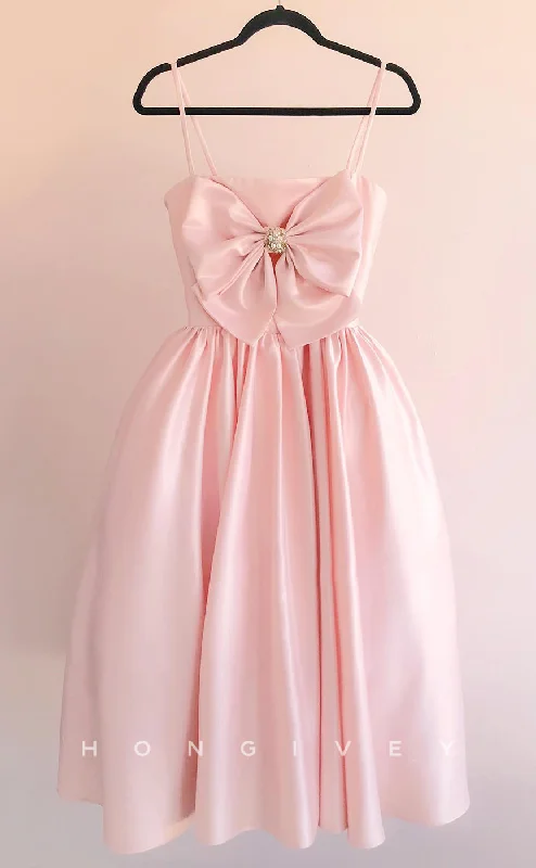 Strapless Gown H1993 - Elegant & Luxurious Satin Empire Square Spaghetti Straps Bowknot Short Party/Homecoming Dress Strapless Gown H1993 - Elegant & Luxurious Satin Empire Square Spaghetti Straps Bowknot Short Party/Homecoming Dress