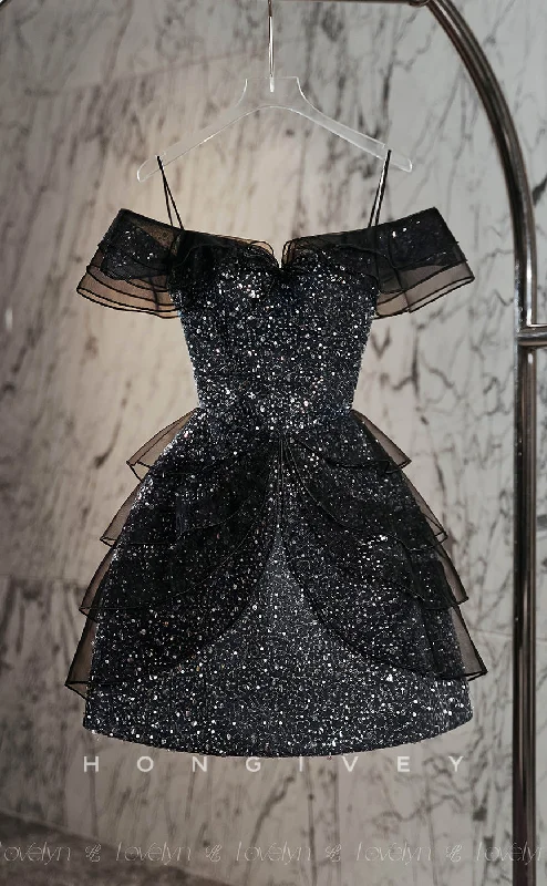 Embellished Dress H2016 - Chic Black Glitter Empire A-Line Straps Mini Homecoming Party Dress Embellished Dress H2016 - Chic Black Glitter Empire A-Line Straps Mini Homecoming Party Dress