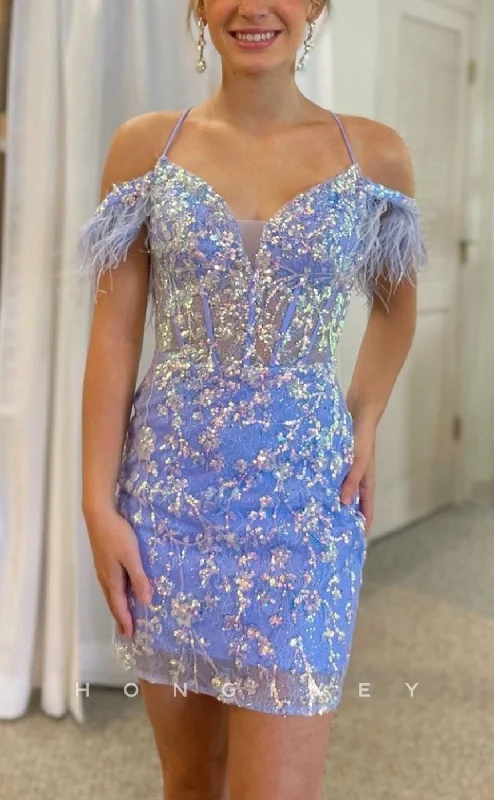 Classic Evening Dress H2022 - Sexy Fitted Glitter V-Neck Spaghetti Straps Detachable Feathers Homecoming Dress Classic Evening Dress H2022 - Sexy Fitted Glitter V-Neck Spaghetti Straps Detachable Feathers Homecoming Dress