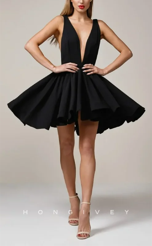 Modest Formal Dress H2028 - Sexy Black A-Line Plunging Neck Open Back Party/Homecoming Dress Modest Formal Dress H2028 - Sexy Black A-Line Plunging Neck Open Back Party/Homecoming Dress