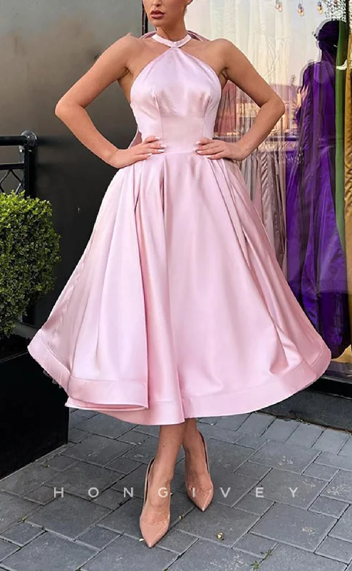 Ruched Gown H2053 - Chic Satin A-Line Empire Sleeveless Halter Bowknot Short Party/Homecoming Dress Ruched Gown H2053 - Chic Satin A-Line Empire Sleeveless Halter Bowknot Short Party/Homecoming Dress