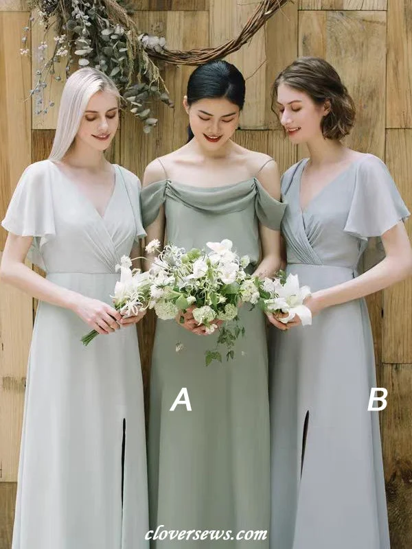 Sophisticated Gown Elegant Chiffon Satin Mismatched Column Simple Long Bridesmaid Dresses, CB0311 Sophisticated Gown Elegant Chiffon Satin Mismatched Column Simple Long Bridesmaid Dresses, CB0311