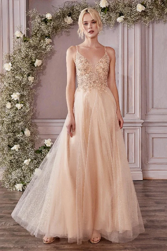 Statement Chiffon Dress Cinderella Divine CD0195 Embellished Sleeveless Long Formal Prom Dress