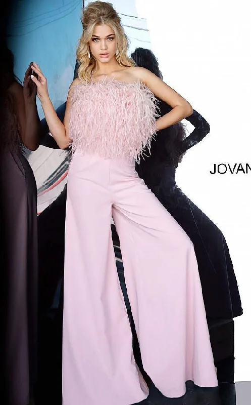 Winter Ball Gown Jovani 1542 Feather Bodice Formal Jumpsuit