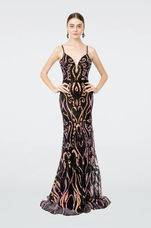 Ball Gown Formal Iridecent Sequin Pattern Long Prom Dress