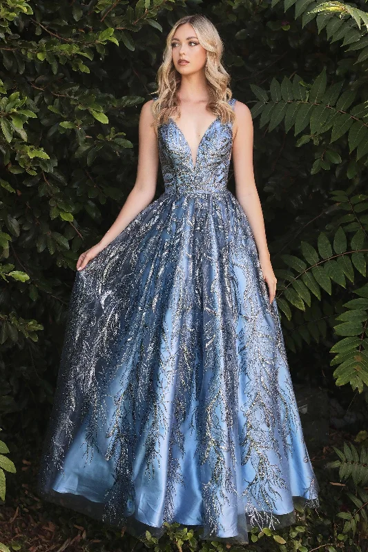 Simple Formal Dress Cinderella Divine J812 Floral Glitter Long Prom Dress