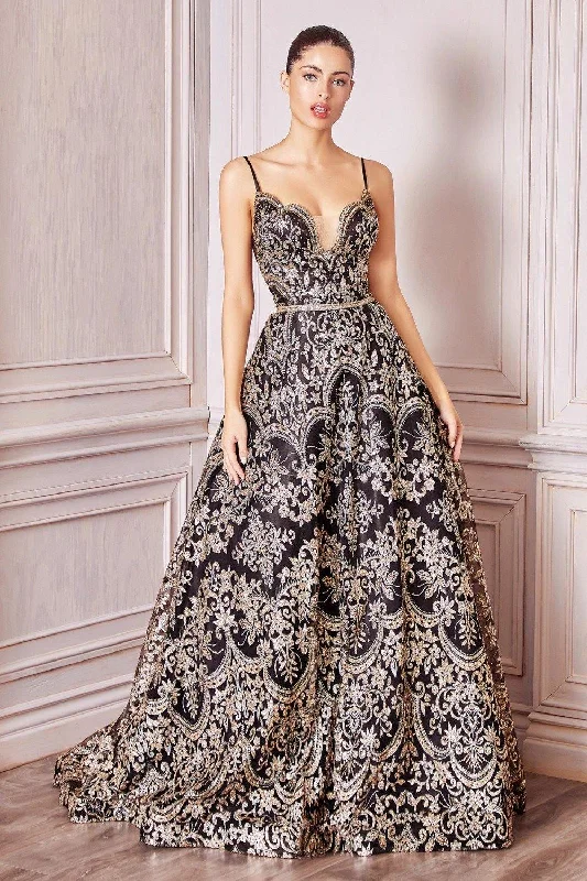 Pearl Embellished Gown Cinderella Divine CM8075 Glitter Long Prom Dress