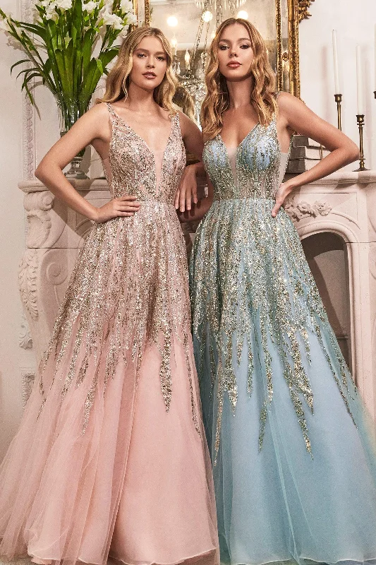 Sophisticated Gown Cinderella Divine C135C Glittered Long Sleeveless Prom Plus Size Dress