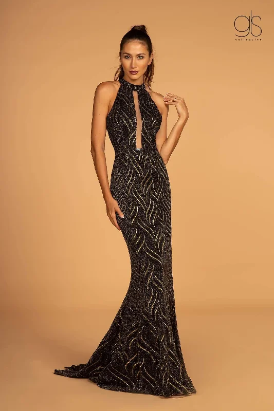 Ruffled Dress Long Halter Evening Prom Black Tie Dress