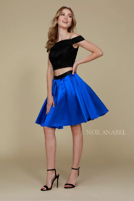 Illusion Neckline Dress Homecoming Short Two Piece Set Dress Royal/Black