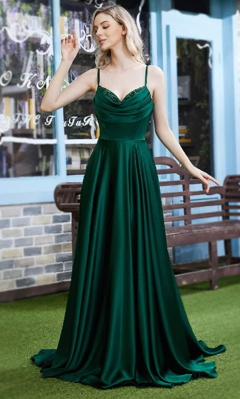 Full Skirt Dress J'Adore Dresses J22016 - Beaded Cowl Neck Prom Dress