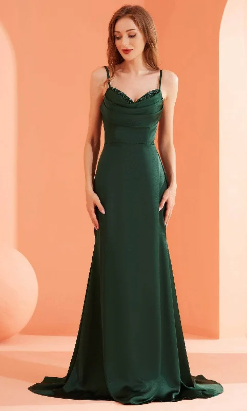 Polka Dot Gown J'Adore Dresses J22017 - Cowl Neck Mermaid Prom Gown