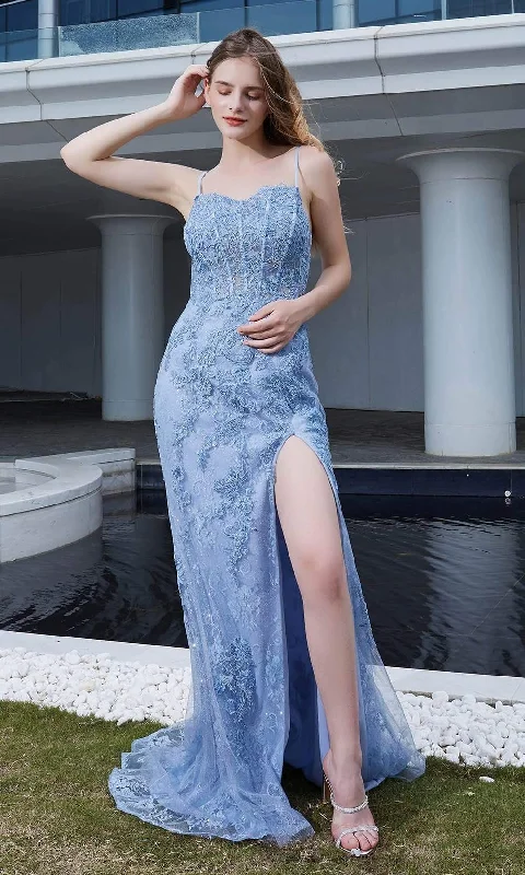 Ball Gown J'Adore Dresses - J20007 Lace Ornate Gown with Slit