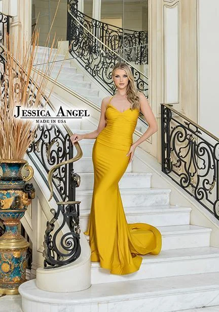 Ruched Gown Jessica Angel Spaghetti Strap Long Formal Gown 813