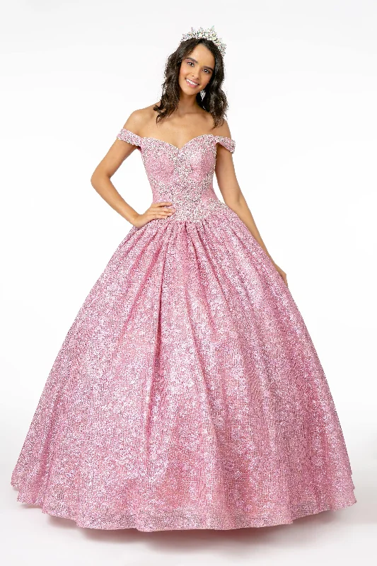 Sequin Gown Jewel Embellished Glitter Netting Quinceanera Dress