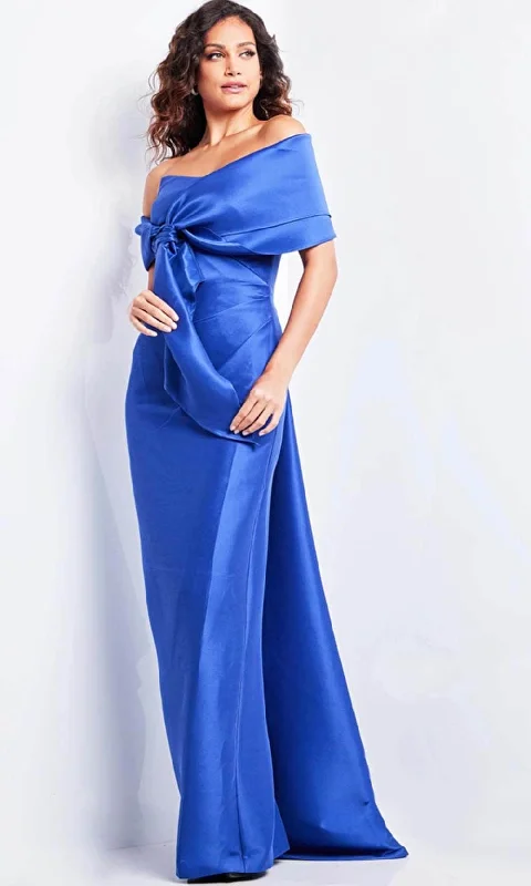 Ruched Satin Dress Jovani 24641 - Bow Accented Evening Dress