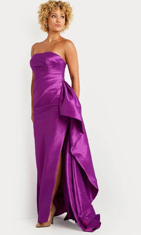 Floral Gown Jovani 36854 - Pleat Bodice Prom Dress with Slit