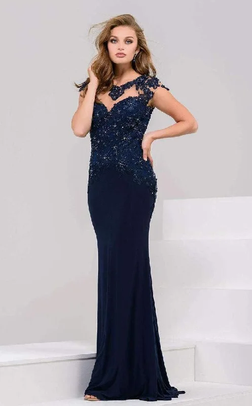 Ruffled Dress Jovani 32600 Cap Sleeve Long Prom Gown