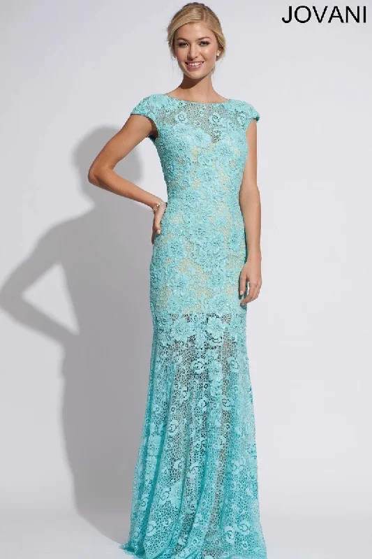Artistic Embroidered Dress Jovani 88435 Cap Sleeve Long Prom Gown