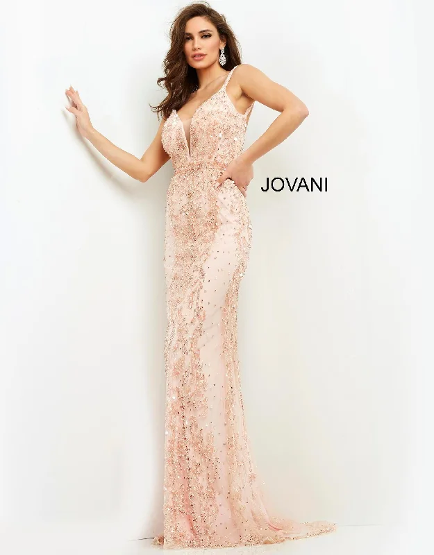 Structured Evening Gown Jovani 62908 Long Spaghetti Strap Prom Dress