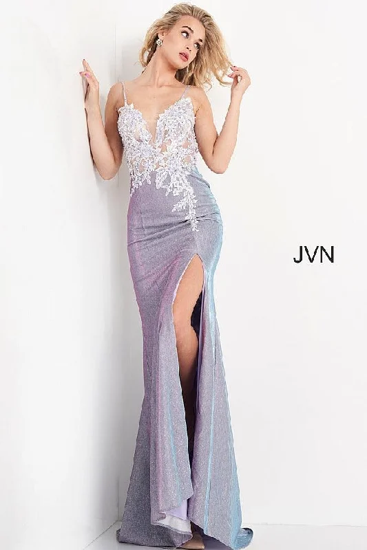 Timeless Satin Dress Jovani 06454 Embroidered Bodice Formal Long Prom Dress