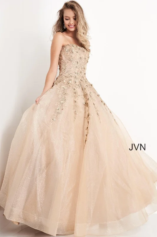 Draped Satin Gown Jovani 05451 Long Strapless Prom Ballgown