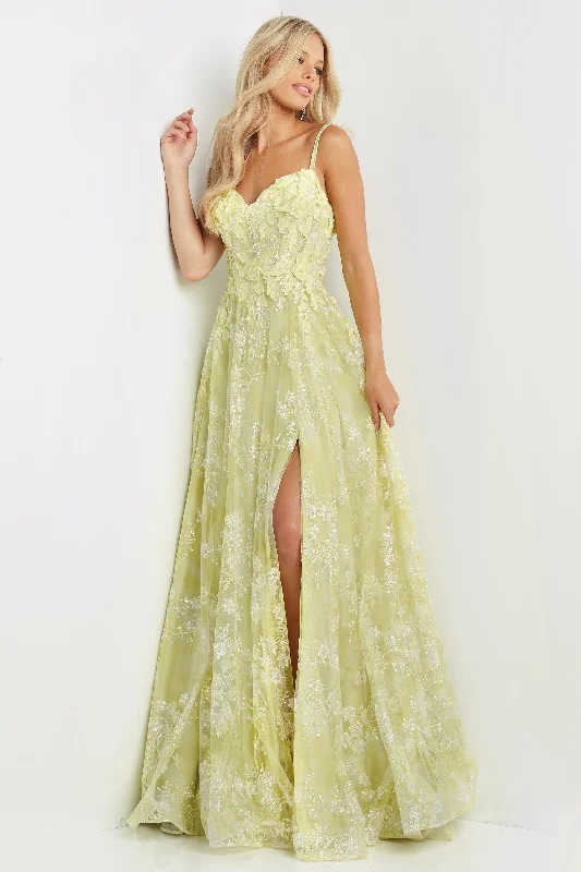 Off-White Gown Jovani 08416 Floral Bodice Prom Long Dress