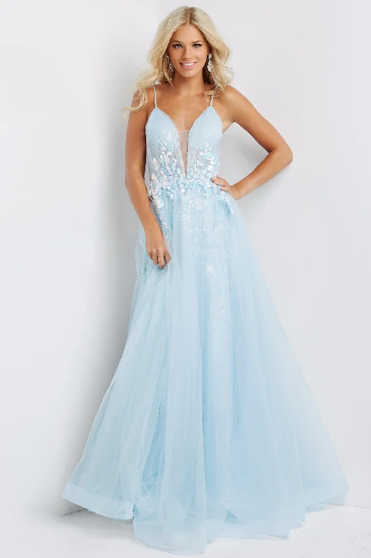 Lavish Evening Gown Jovani 07252 Floral Long A-Line Prom Gown