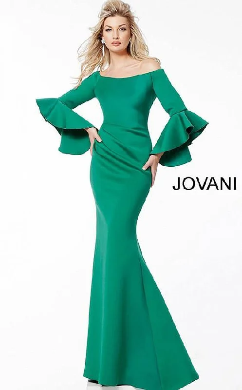 Pleated Gown Jovani 59993 Long Formal Off Shoulder Evening Gown