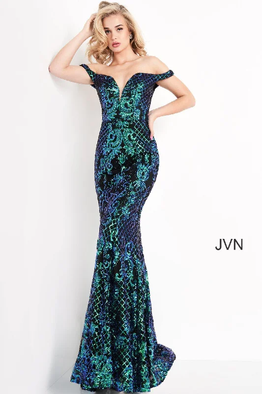 Long Sleeve Dress Jovani 04515 Long Prom Formal Off Shoulder Gown
