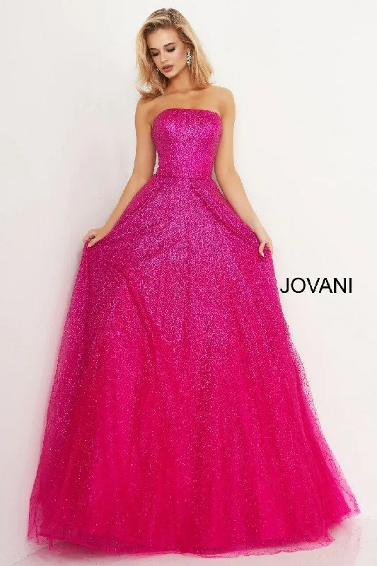 Halter Neck Dress Jovani 02875 Long Strapless Glitter Prom Ball Gown