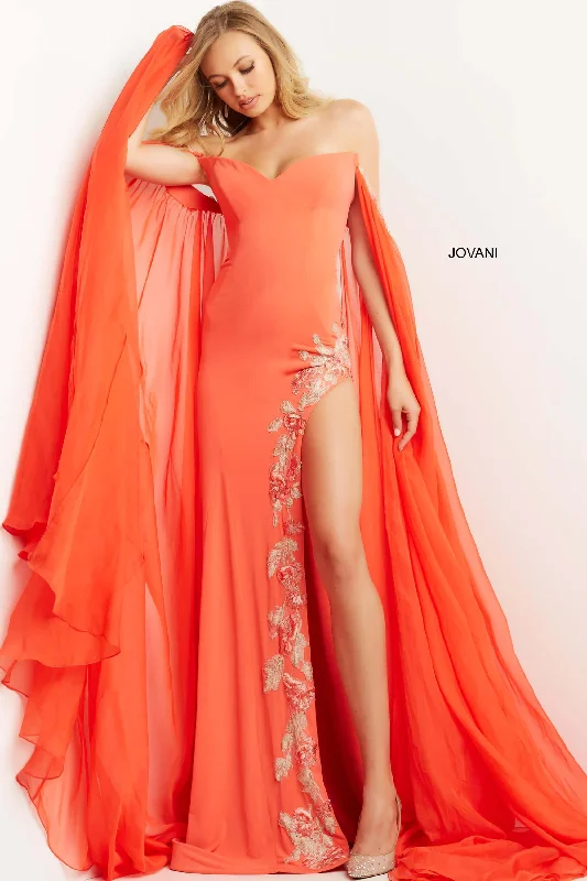 One-Shoulder Gown Jovani 07419 Off Shoulder Long Evening Dress