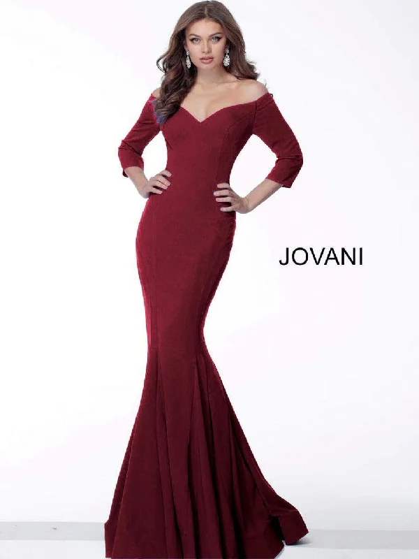 Draped Satin Gown Jovani 68008 Off Shoulder Mermaid Long Evening Gown