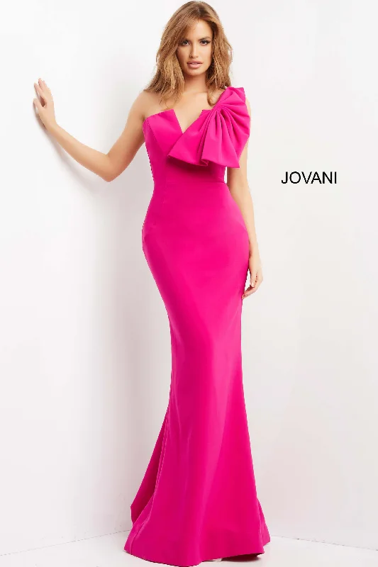 Draped Gown Jovani 07306 One Shoulder Bow Formal Long Dress