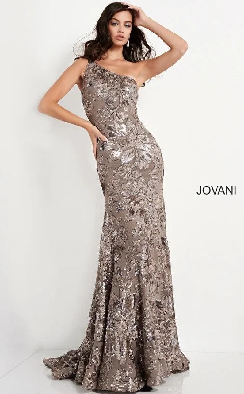 Lace Dress Jovani 05076 One Shoulder Long Evening Dress