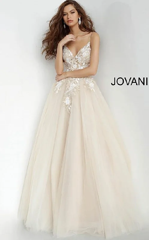 Sequin Gown Jovani 02758 Prom Long Floral Applique Ball Gown