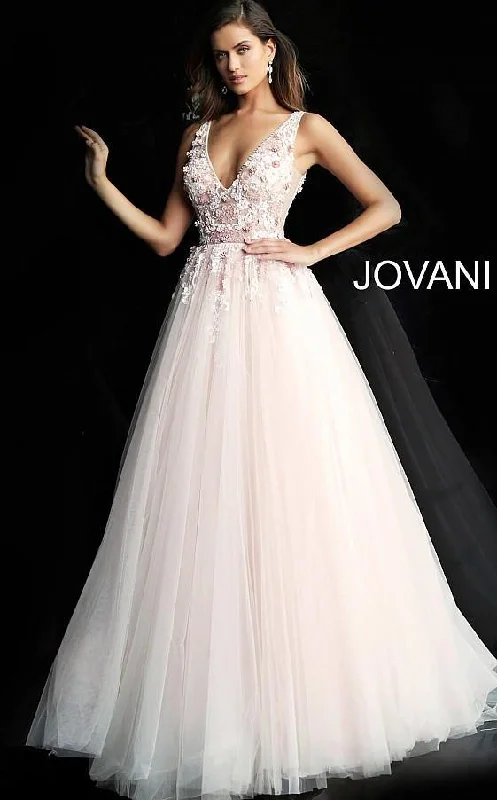 Embellished Dress Jovani 61109 Prom Long Floral Applique Ball Gown