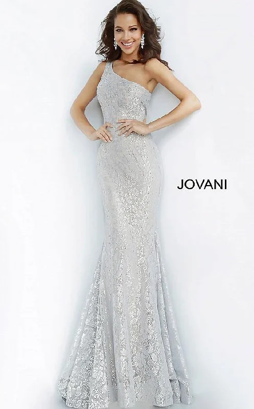 Organza Dress Jovani 00353 Prom Long Formal One Shoulder Lace Gown