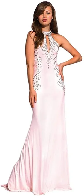 Sheer Panel Dress Jovani 89892 Prom Long Halter Fitted Formal Dress