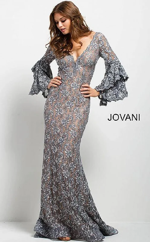 Show-Stopping Evening Gown Jovani 57048 Prom Long Sleeve Mermaid Lace Dress