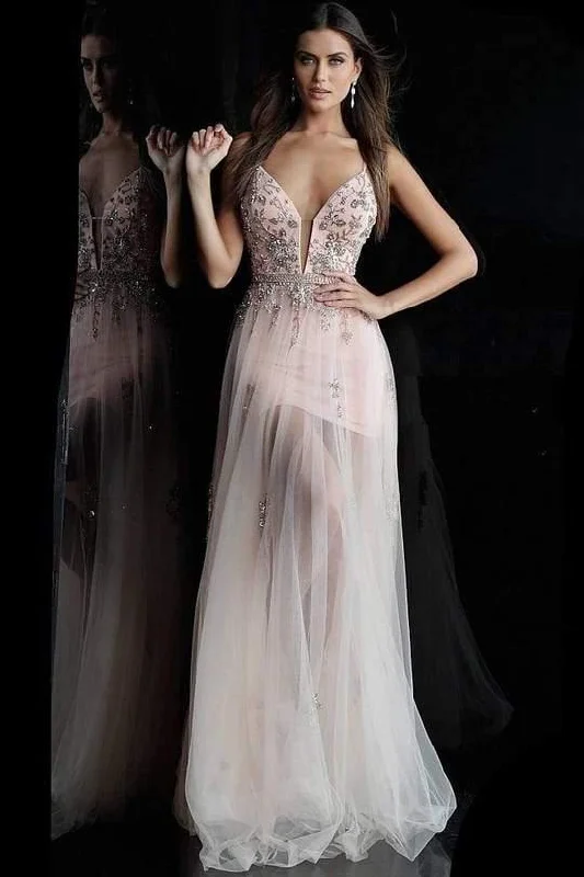 Embroidered Gown Jovani 55621 Prom Long Spaghetti Strap Evening Gown