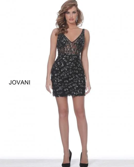 High Neck Dress Jovani 3960 Prom Short Sleeveless Beaded Dress