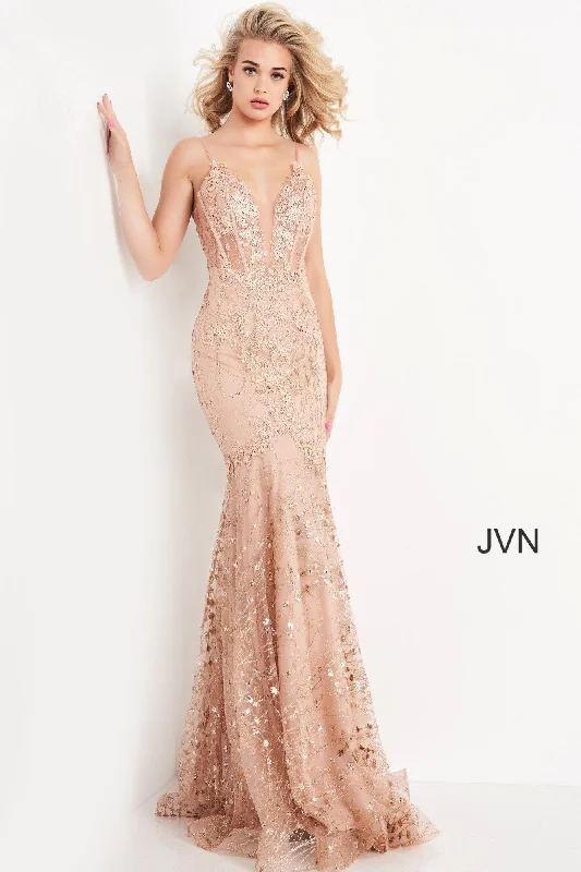 Lace Sleeves Dress Jovani 05788 Sheer Corset Bodice Long Prom Dress