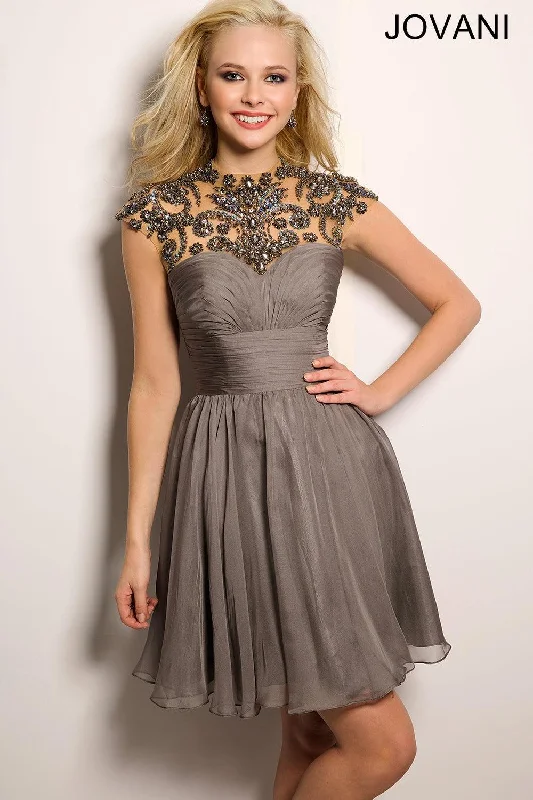 Long Sleeve Dress Jovani 21977 Short Homecoming Cocktail Chiffon Dress