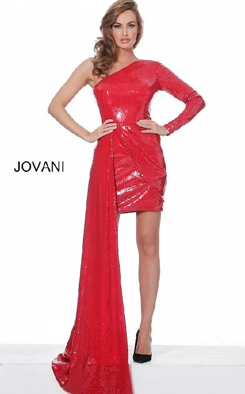 Structured Evening Gown Jovani 02654 Short One Shoulder Formal Dress