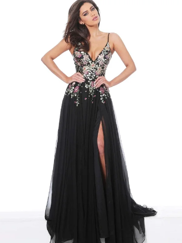 Romantic Evening Gown Jovani 67408 Spaghetti Strap Embroidered Long Gown