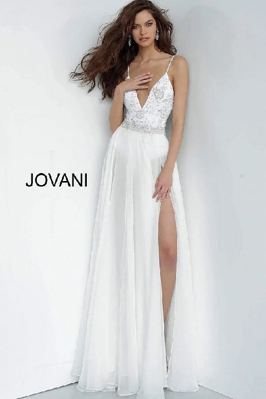 Charcoal Gray Gown Jovani 3308 Spaghetti Strap Long Wedding Gown