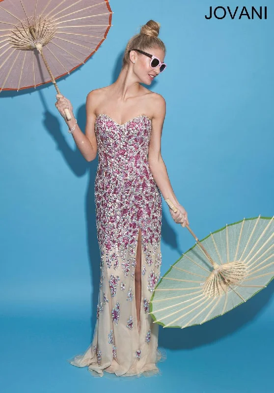 Off-Shoulder Dress Jovani 77479 Strapless Long Beaded Prom Dress